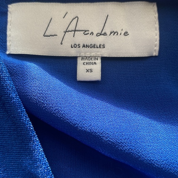 L' ACADEMIE deep‎ V Neck Velvet women's XS Top long sleeve Romantic luxury blue - Picture 3 of 9